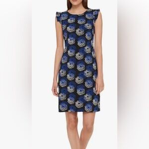 Tommy Hilfiger black/blue dress with cobalt and cream design Size 6 EUC